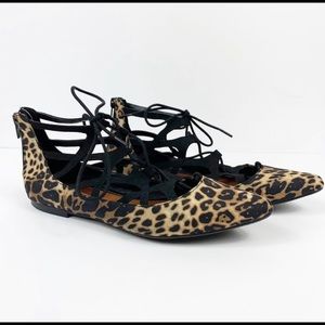Mia Leopard Black Lace Up Sandals Size 8.5